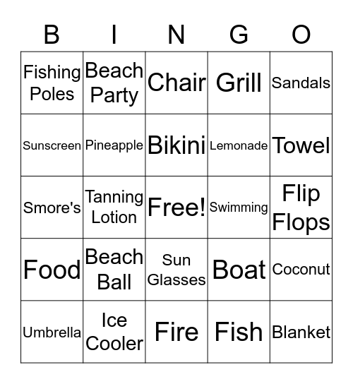 Summer Beach Fun! Bingo Card