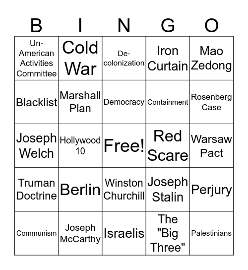 Cold War Begins Bingo Card