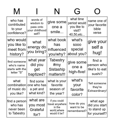 2017 New Orleans Tabestry Women's Conference Bingo Card