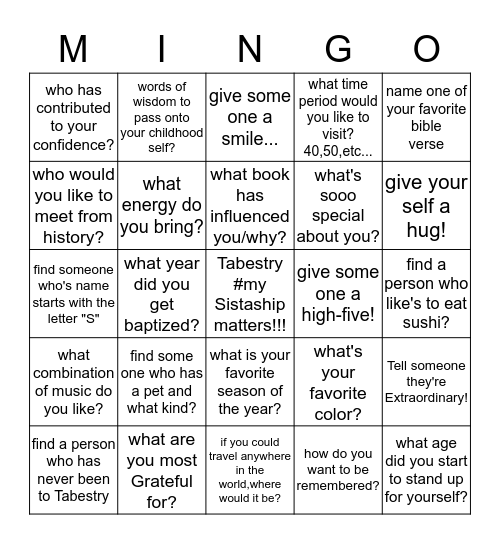 2017 New Orleans Tabestry Women's Conference Bingo Card
