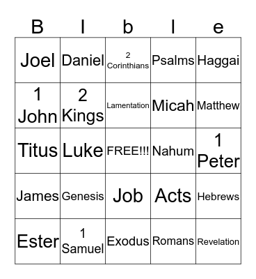 Rorie's Bible BINGO Card