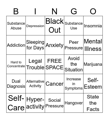 Dual Diagnosis Bingo Card