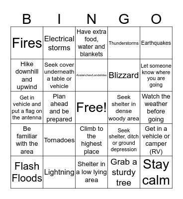 Severe Weather Conditions 2 Bingo Card