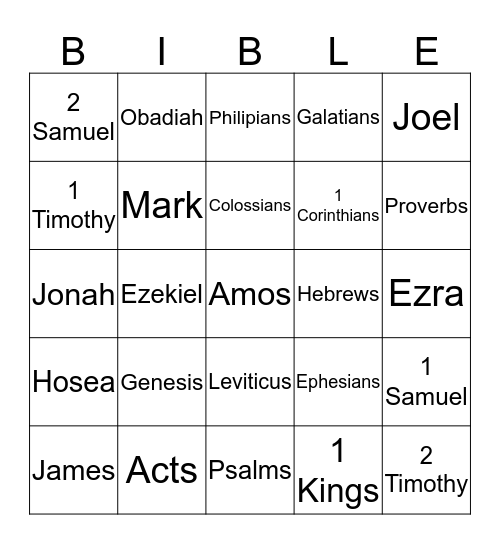 Books of the Bible Bingo Card