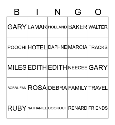 BAKER FAMILY REUNION 2013 Bingo Card