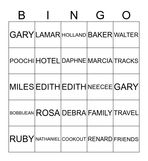 BAKER FAMILY REUNION 2013 Bingo Card