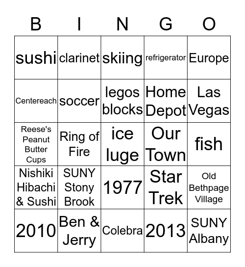 Scott's 40th Birthday Bingo Card