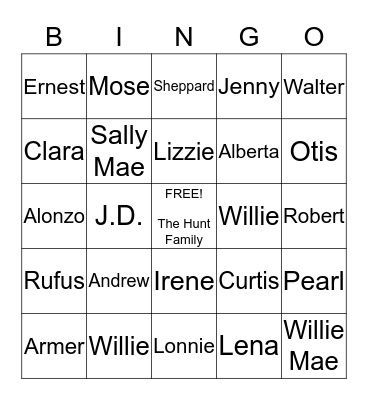 Hunt Family  Bingo Card