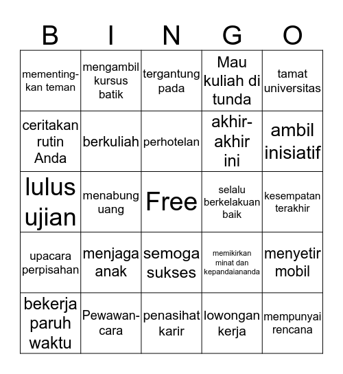Unit 4 Masa Depan Bingo Card