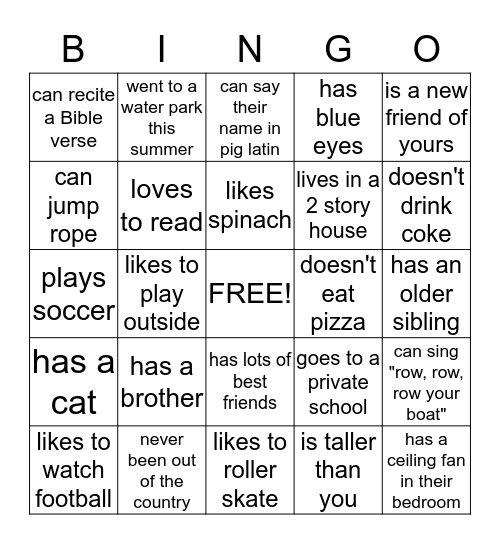 NEW FRIENDS Bingo Card