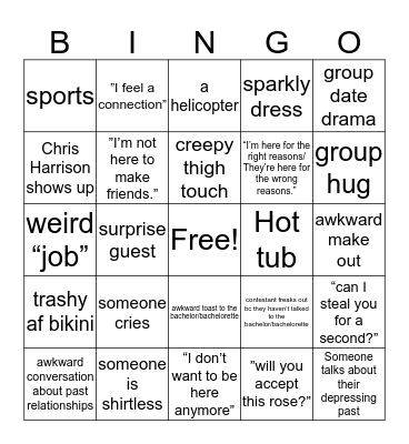 Bachelor Bingo  Bingo Card