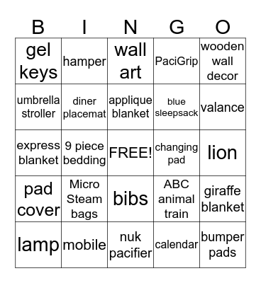 Gifts for Baby Julian Bingo Card