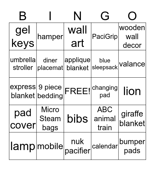 Gifts for Baby Julian Bingo Card