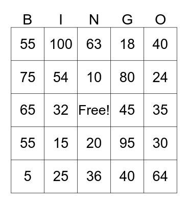 Multiplication Bingo Card