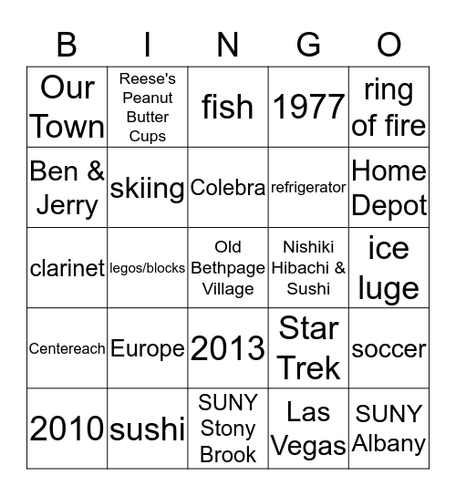 Scott's 40th Birthday Bingo Card