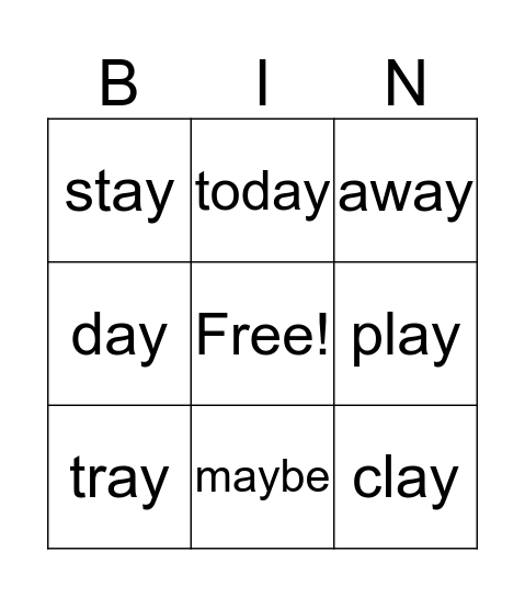 ay words Bingo Card