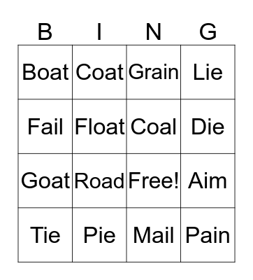 ai / ie / oa Bingo Card