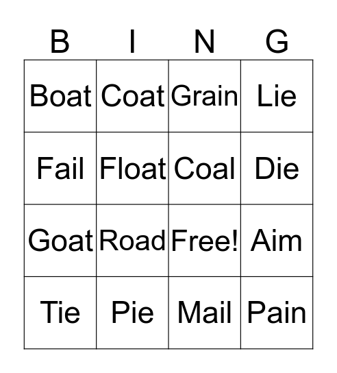 ai / ie / oa Bingo Card