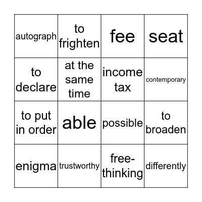 VOCABULARY BINGO Card