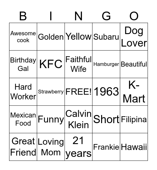 Happy 50th Birthday Tess! Bingo Card