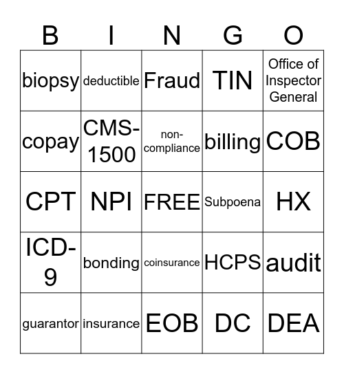 Medical Billing Bingo Card