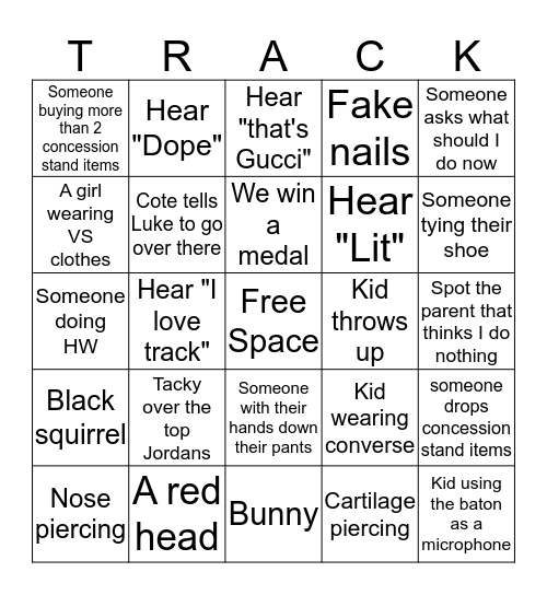 Track Meet Bingo Bingo Card