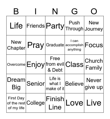 New Bethel College Students Bingo Card