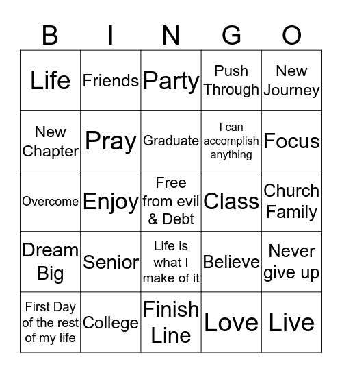 New Bethel College Students Bingo Card