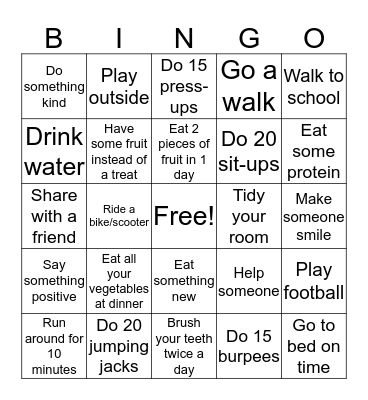 Health Week Bingo Card
