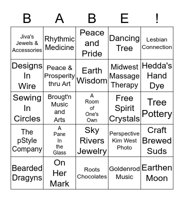 National Woman's Music Festival Bingo Card