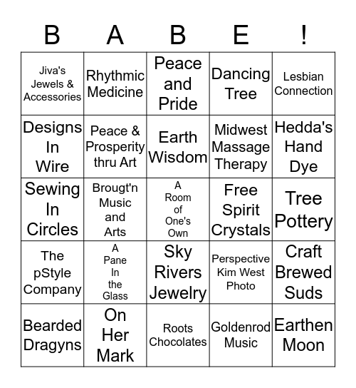 National Woman's Music Festival Bingo Card