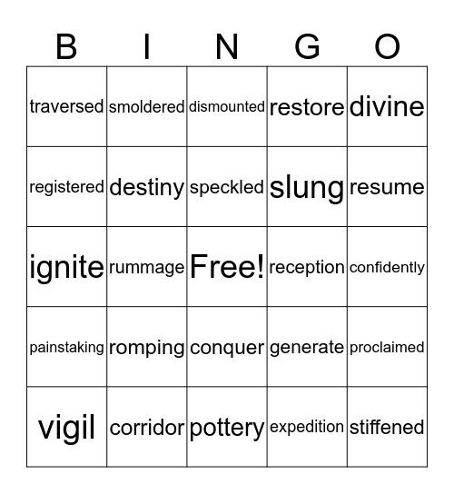 Vocabulary Bingo Card