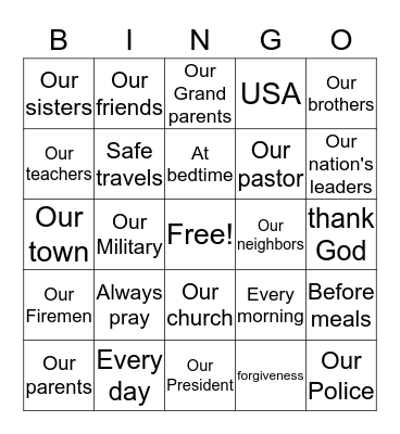 PRAYER Bingo Card