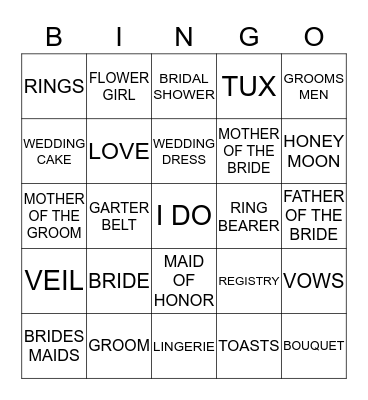 CAIT'S BRIDAL SHOWER BINGO Card