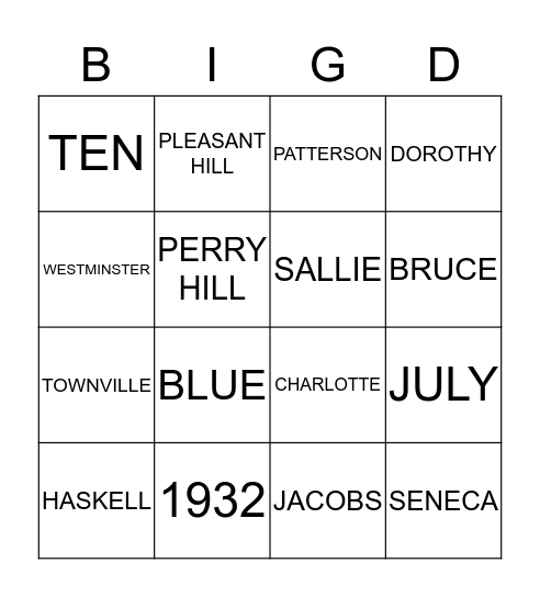 Big D Birthday Celebration  Bingo Card