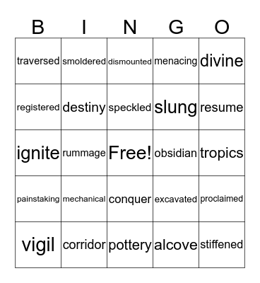 Vocabulary Bingo Card