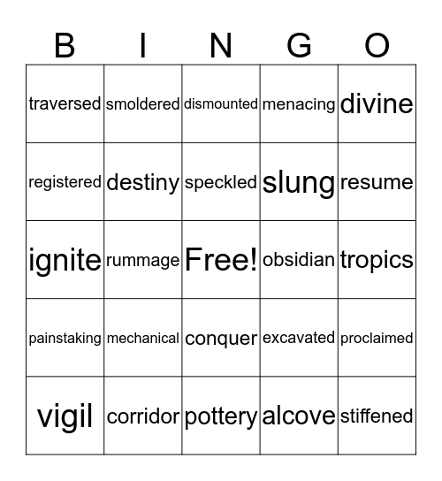 Vocabulary Bingo Card