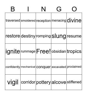 Vocabulary Bingo Card