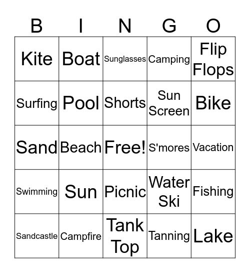 Summer Fun Bingo Card