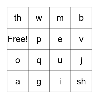 Kindergarten bingo sounds Bingo Card