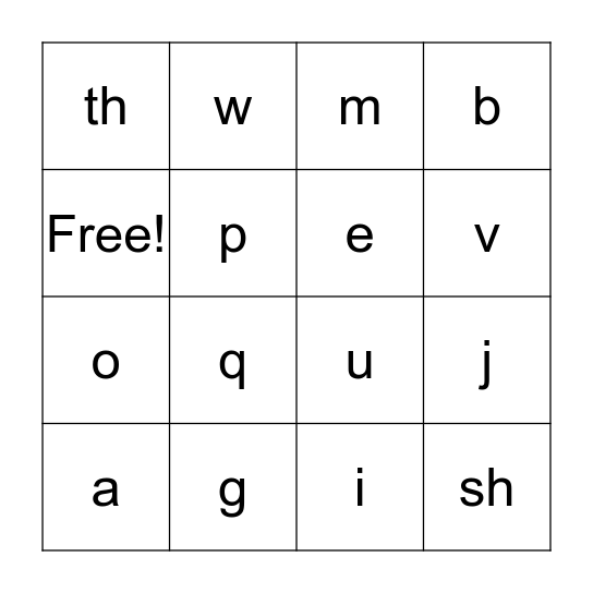 Kindergarten bingo sounds Bingo Card