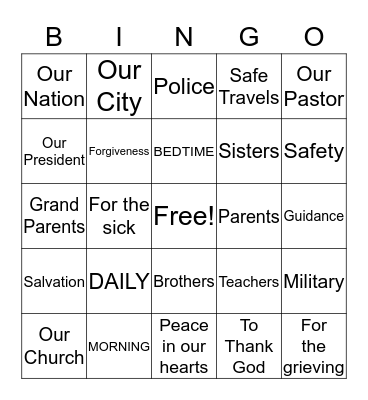 PRAYER Bingo Card