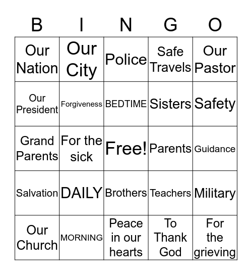 PRAYER Bingo Card