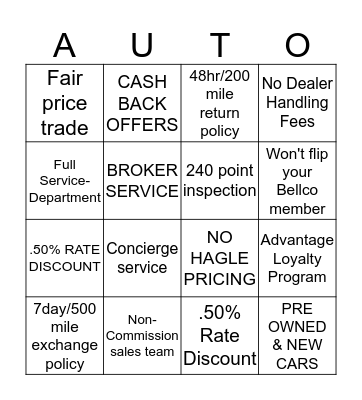 Auto Aves Bingo Card