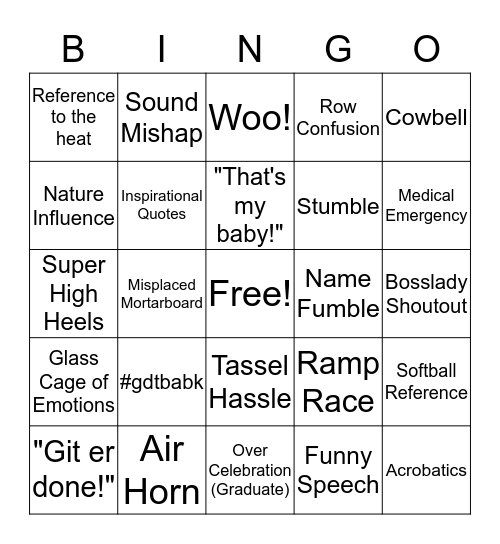 Graduation Bingo Card