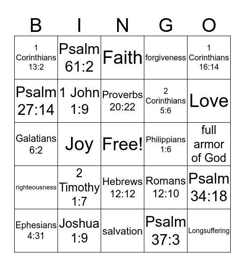 Full Armor Bingo Card