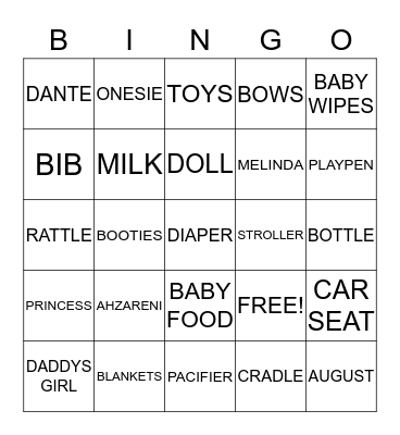 MELINDA'S BABY SHOWER Bingo Card