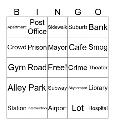 City Life/Country Life Bingo Card