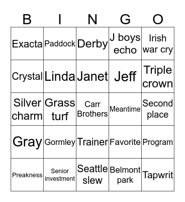 Belmont Stakes Bingo Card