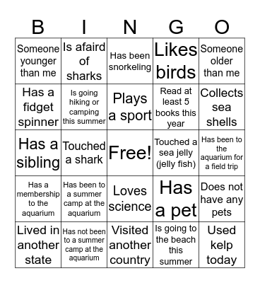 Ocean Adventure 1  Bingo Card